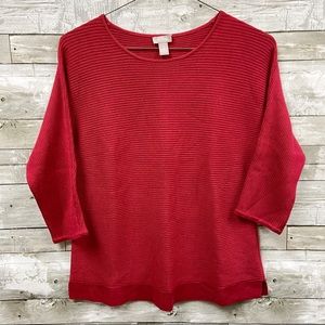 Chico’s Cranberry Red Ribbed Dolman Sleeves Size 1